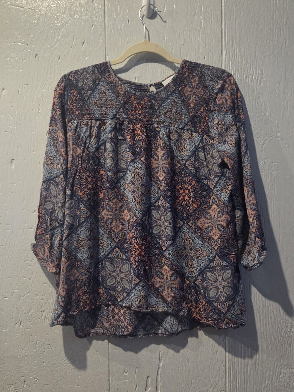 J.Jill Mosaic Print Peasant Blouse - Multicolor